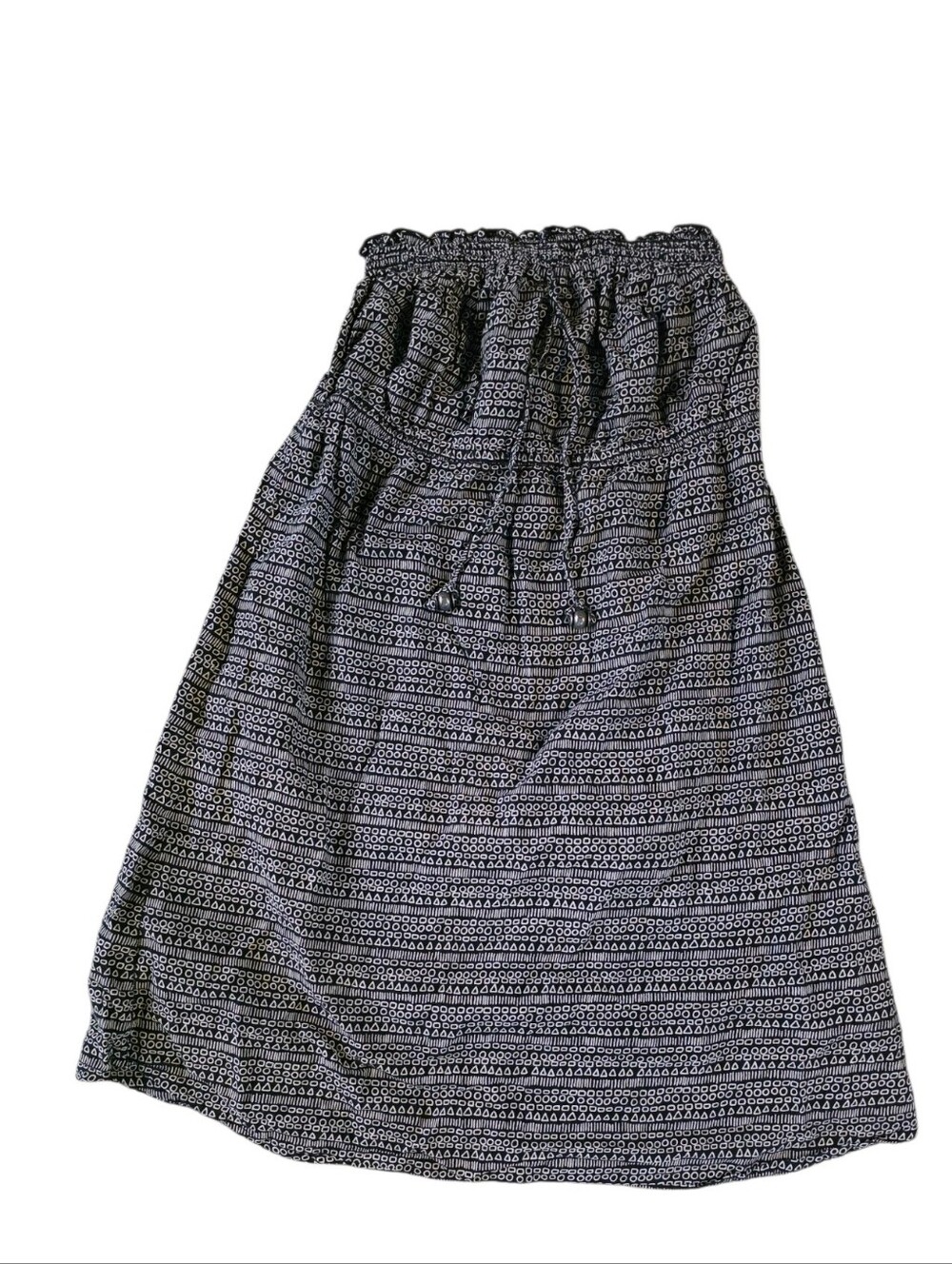 Roxy Black and White Maxi Skirt with Smocked Waist Black Tribal Print Beach